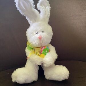 White Plush Bunny Holding Easter Egg 10” Tall Sitting American Greetings
